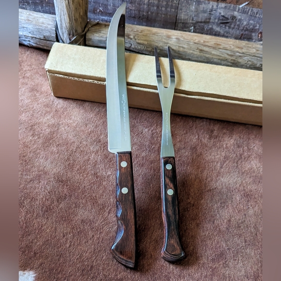 Ekco Flint Stainless Vanadium Fork & Knife With Wood Handles in Original Box - Picture 4 of 8